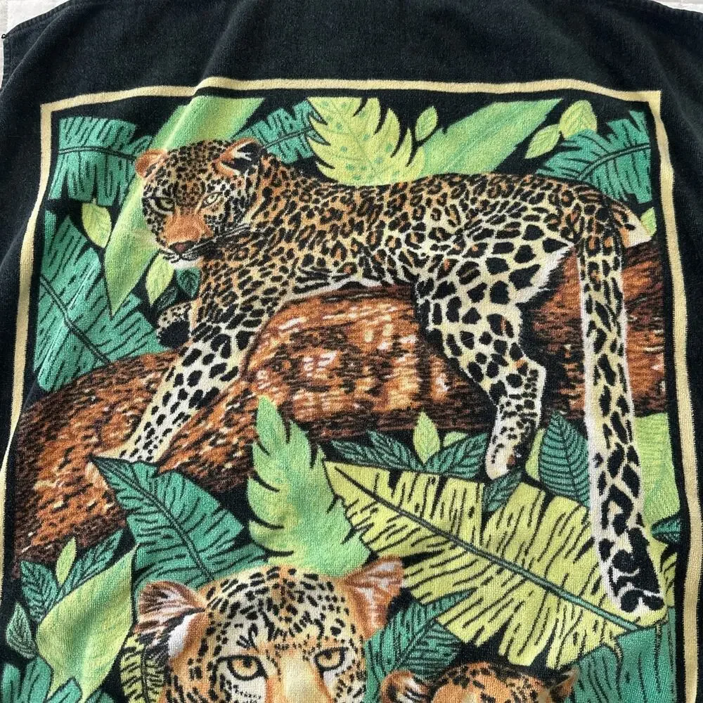 Vintage Hiltex Beach Towel Jungle Leopards Big Cats Tropical Retro Y2K Summer